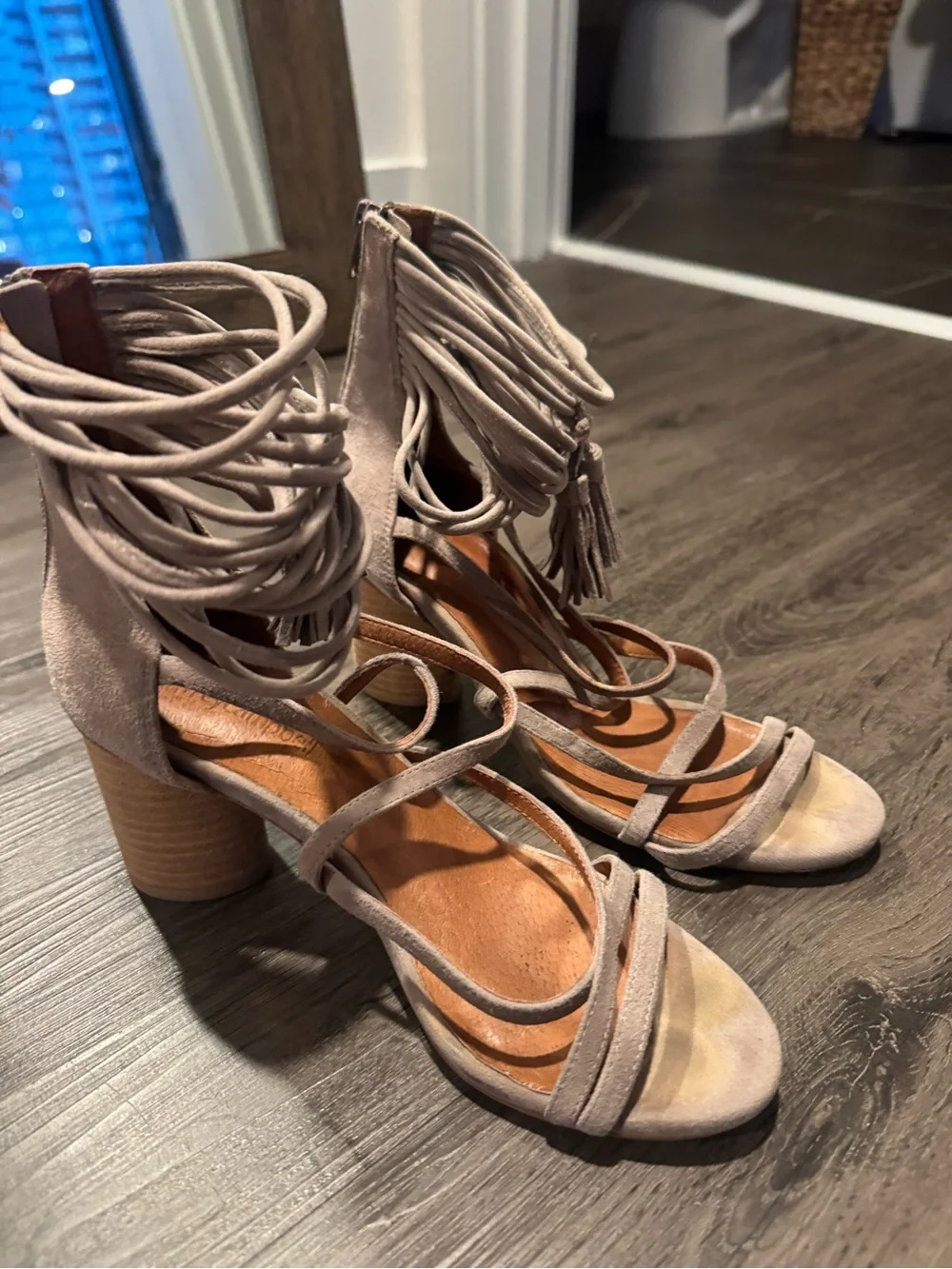 Jeffrey Campbell Taupe Suede Lace-Up Platform Sandals